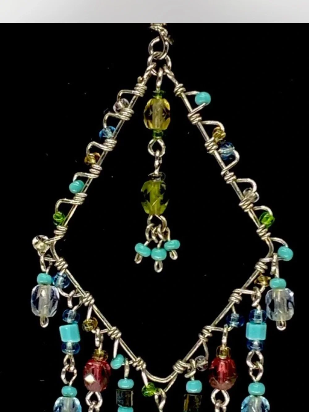 Southwestern ***  Custom ^^^ Beaded Silver-Tone Fringe   Necklace / Earrings ***